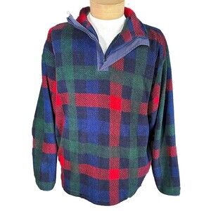 Vintage 90’s Multicolored Plaid Fleece Quarter Zip Pullover Sweatshirt / Jacket